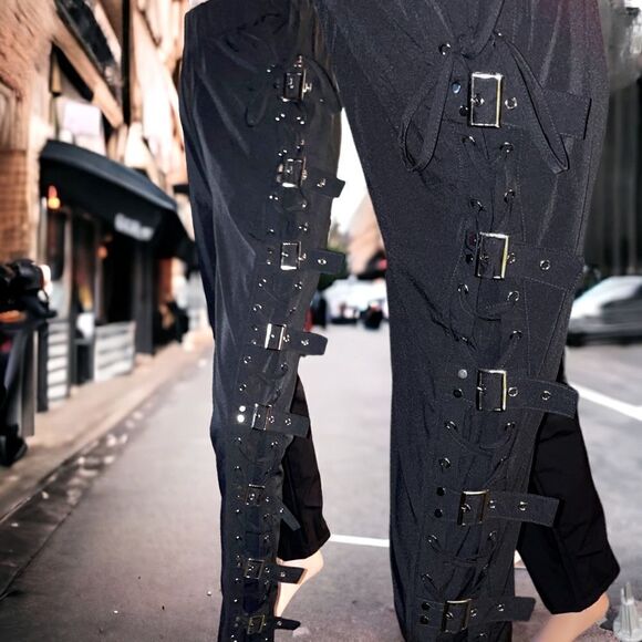 Lace-up l High waist l Pants l High Stretch Mesh Top l 2-piece set l New - Picture 3 of 11